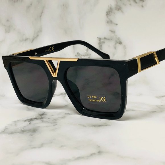 Men's SUNGLASSES DESIGNER SQUARE RETRO GOLD FRAME‎ - Picture 1 of 4